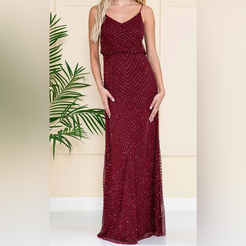 Adrianna Papell Burgundy Beaded Gown - Size 0